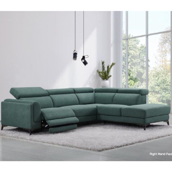 Cannes Fabric Right Handed Electric Recliner Sofa Suite In Green | Bed Sava