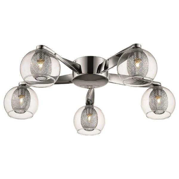 Cannonbury 5 Light Clear Glass Shade Flush Light In Chrome | Bed Sava