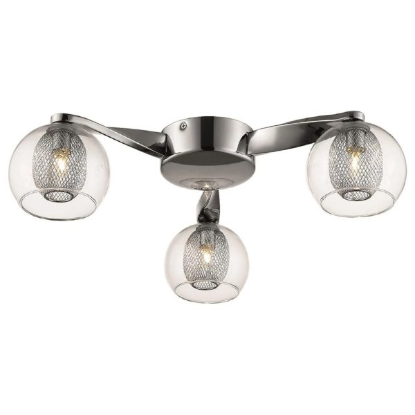 Cannonbury 3 Light Clear Glass Shade Flush Light In Chrome | Bed Sava
