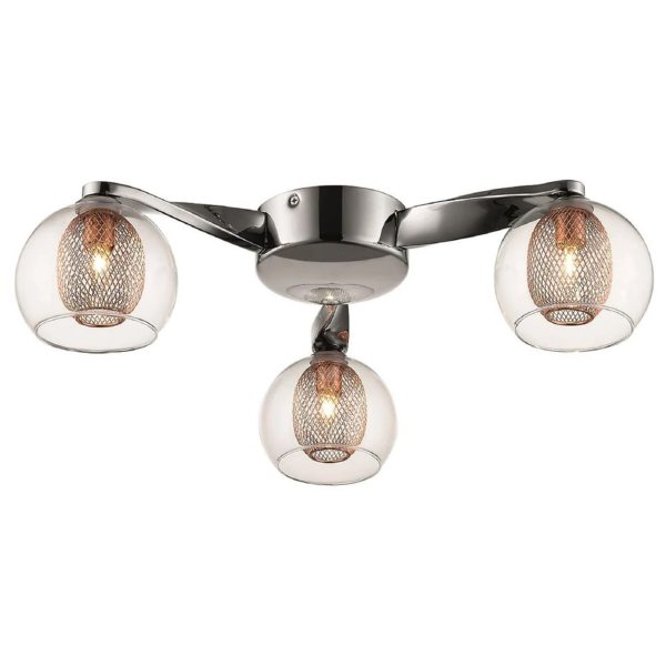 Cannonbury 3 Light Clear Glass Shade Flush Light In Copper | Bed Sava