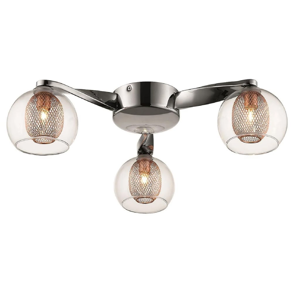 Cannonbury 3 Light Clear Glass Shade Flush Light In Copper