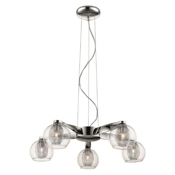 Cannonbury 5 Light Clear Glass Shade Pendant Light In Chrome | Bed Sava