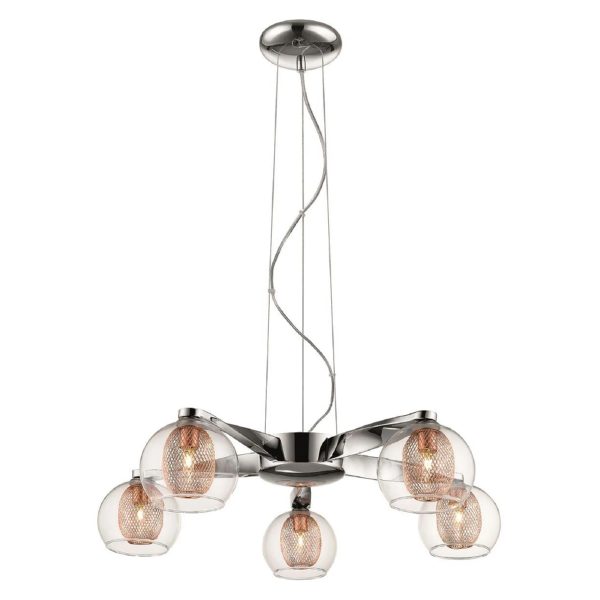 Cannonbury 5 Light Clear Glass Shade Pendant Light In Copper | Bed Sava