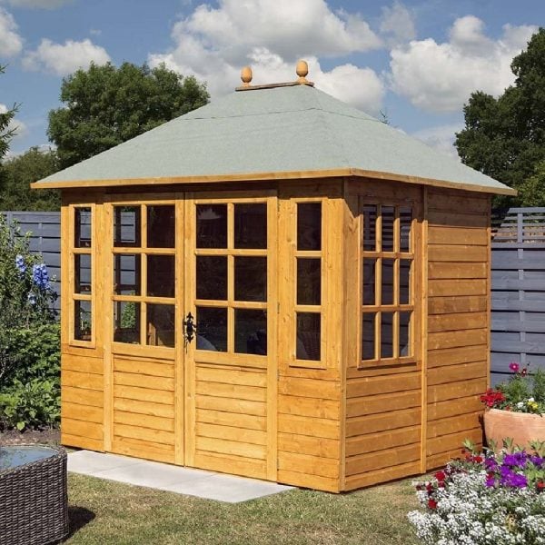 Cannonbury Wooden Garden Summer House In Honey Brown | Bed Sava