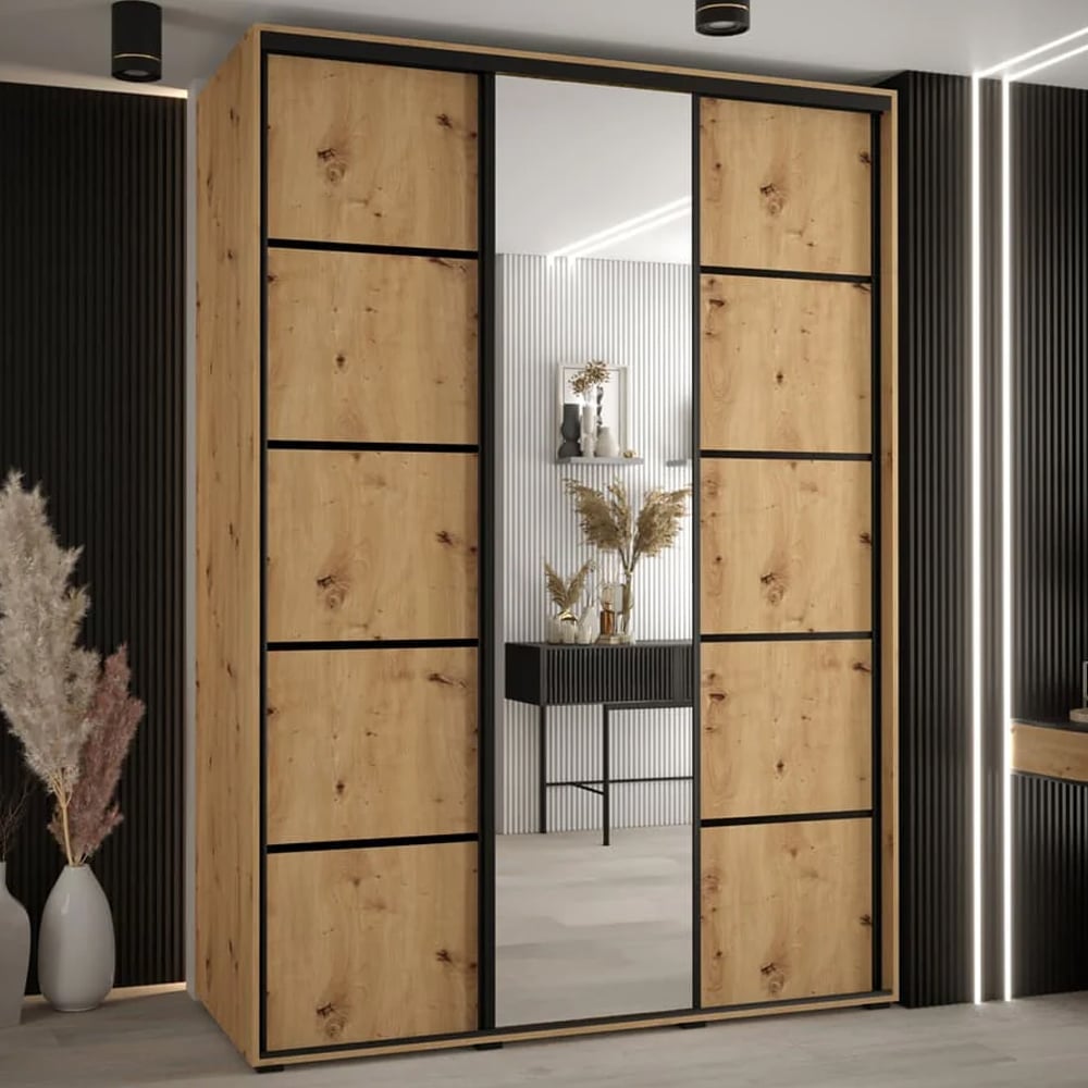Canon Large Wooden Wardrobe With 3 Sliding Doors In Artisan Oak | Bed Sava