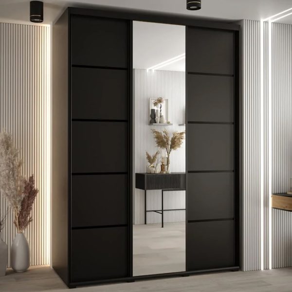 Canon Large Wooden Wardrobe With 3 Sliding Doors In Black | Bed Sava