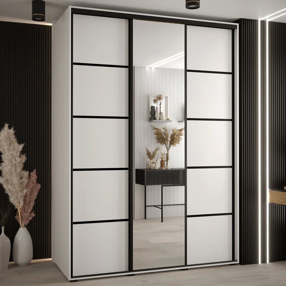 Canon Large Wooden Wardrobe With 3 Sliding Doors In White | Bed Sava