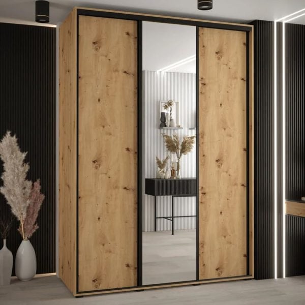 Canon Small Wooden Wardrobe With 3 Sliding Doors In Artisan Oak | Bed Sava