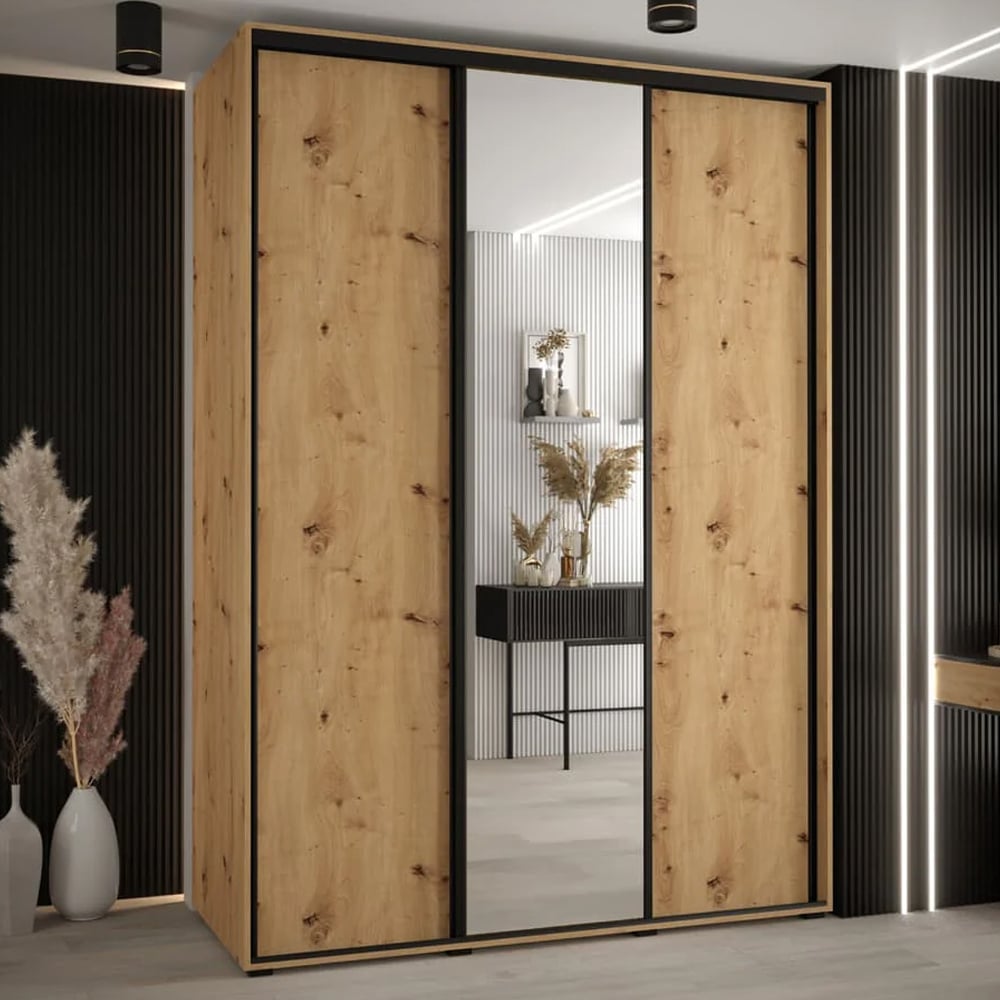 Canon Small Wooden Wardrobe With 3 Sliding Doors In Artisan Oak | Bed Sava