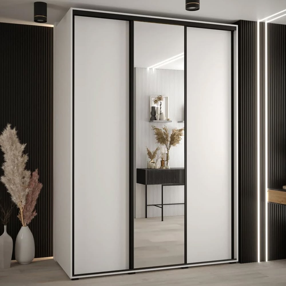 Canon Small Wooden Wardrobe With 3 Sliding Doors In White | Bed Sava