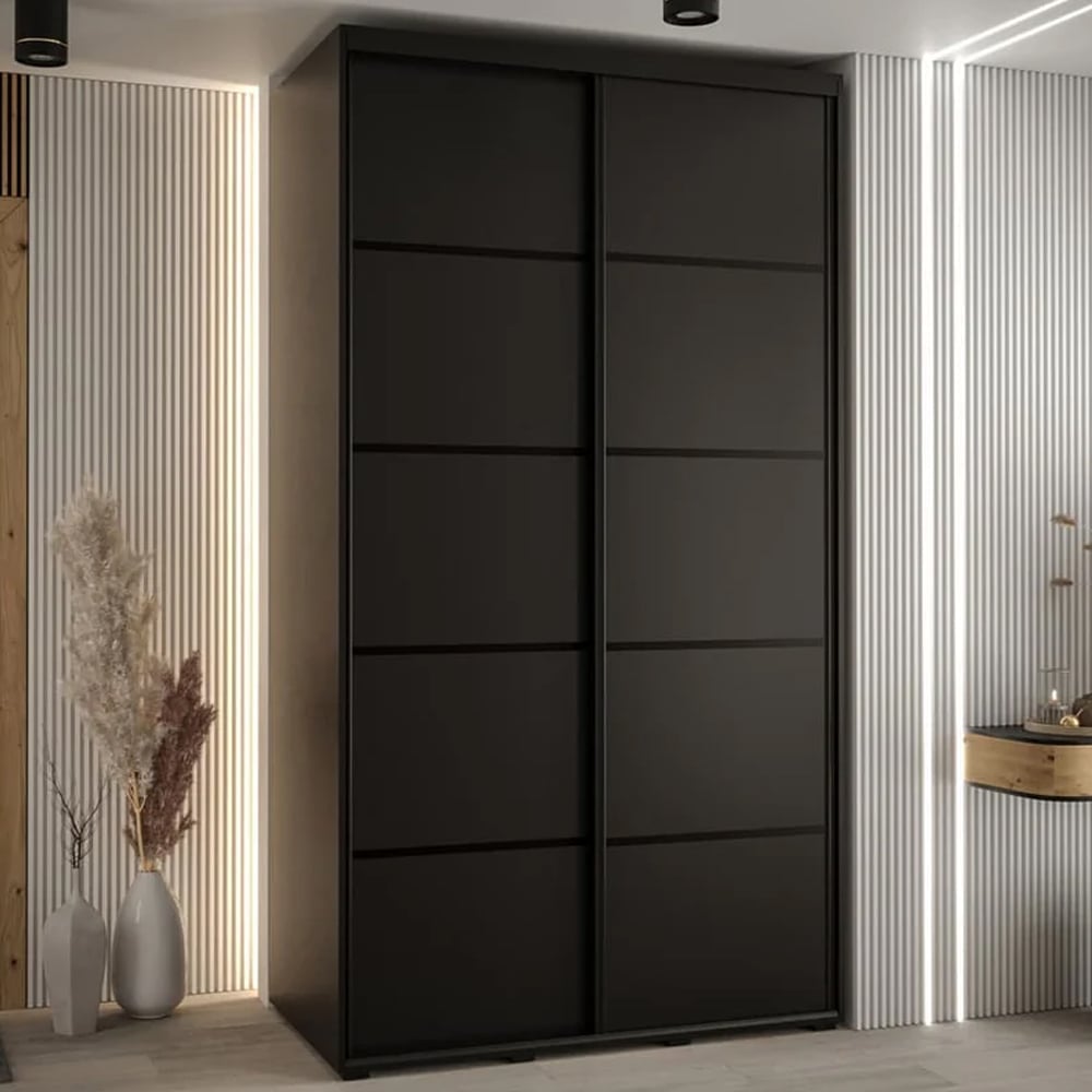 Canon Wooden Wardrobe With 2 Sliding Doors In Black | Bed Sava