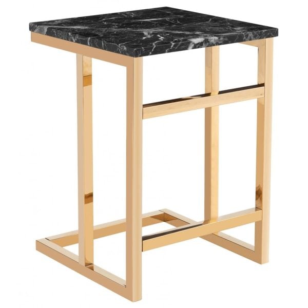 Cantara Marble Top Square Lamp Table With Gold Frame | Bed Sava