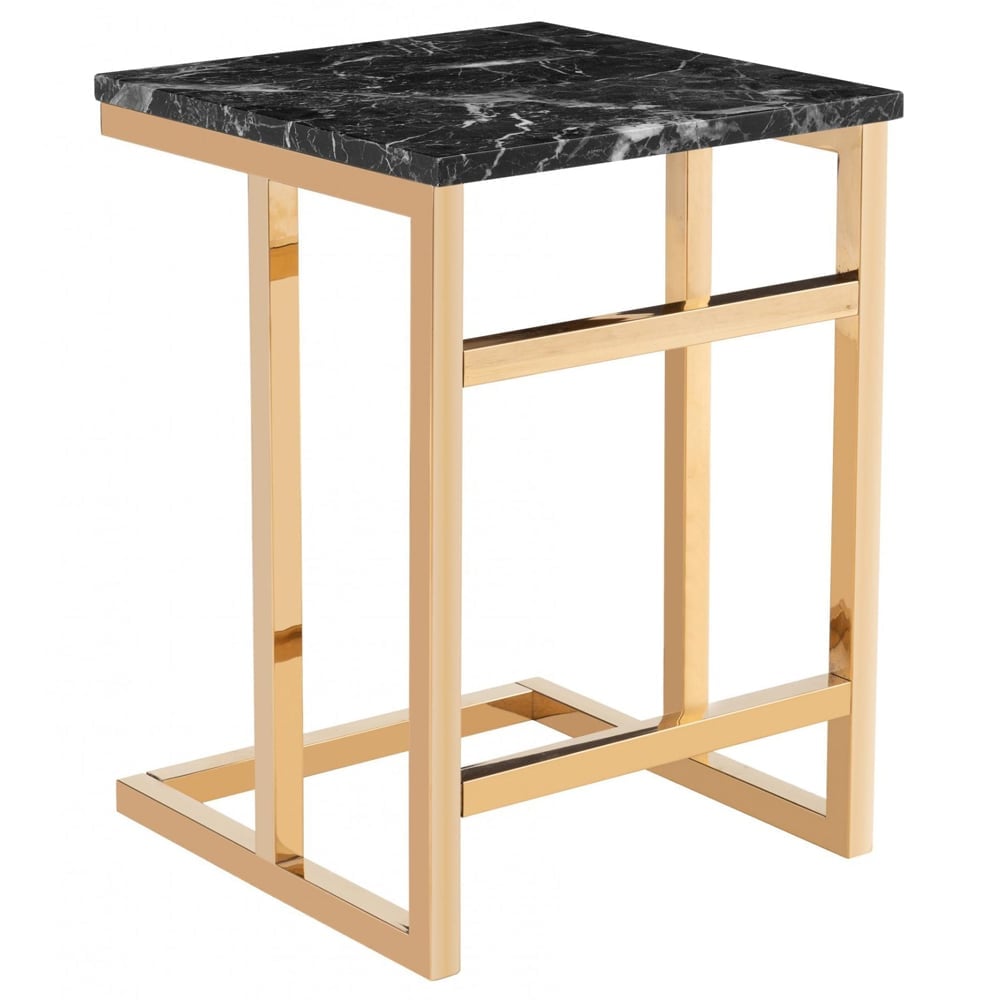 Cantara Marble Top Square Lamp Table With Gold Frame | Bed Sava