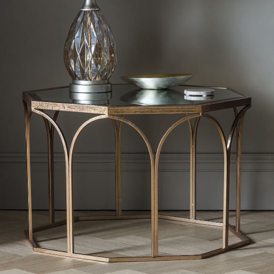 Canterbury Clear Glass Octagonal Coffee Table In Gold | Bed Sava