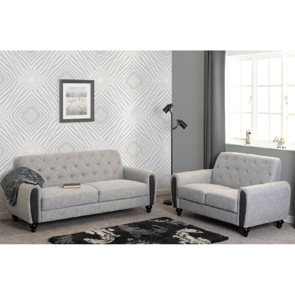 Canton Fabric 3+2 Seater Sofa Set With Black Legs In Light Grey | Bed Sava