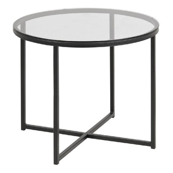 Canton Smoked Glass Side Table Round With Black Steel Base | Bed Sava
