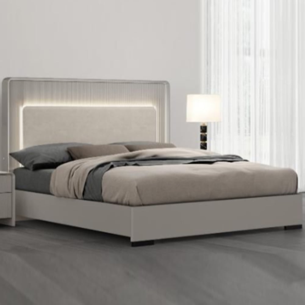 Canton Velvet Ottoman Storage Super King Size Bed In Grey With LED