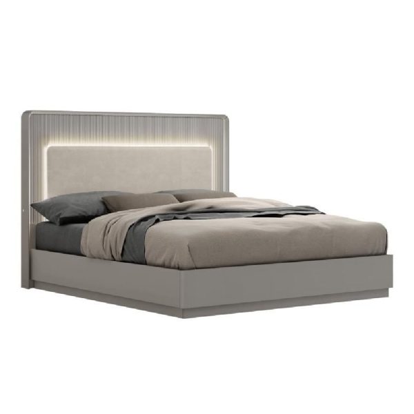 Canton Velvet Super King Size Ottoman Bed In Grey With LED | Bed Sava
