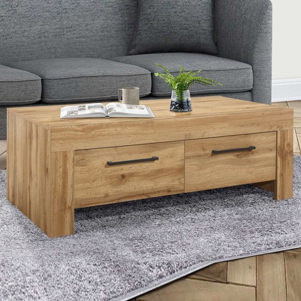 Canton Wooden Coffee Table With 4 Drawers In Oak | Bed Sava