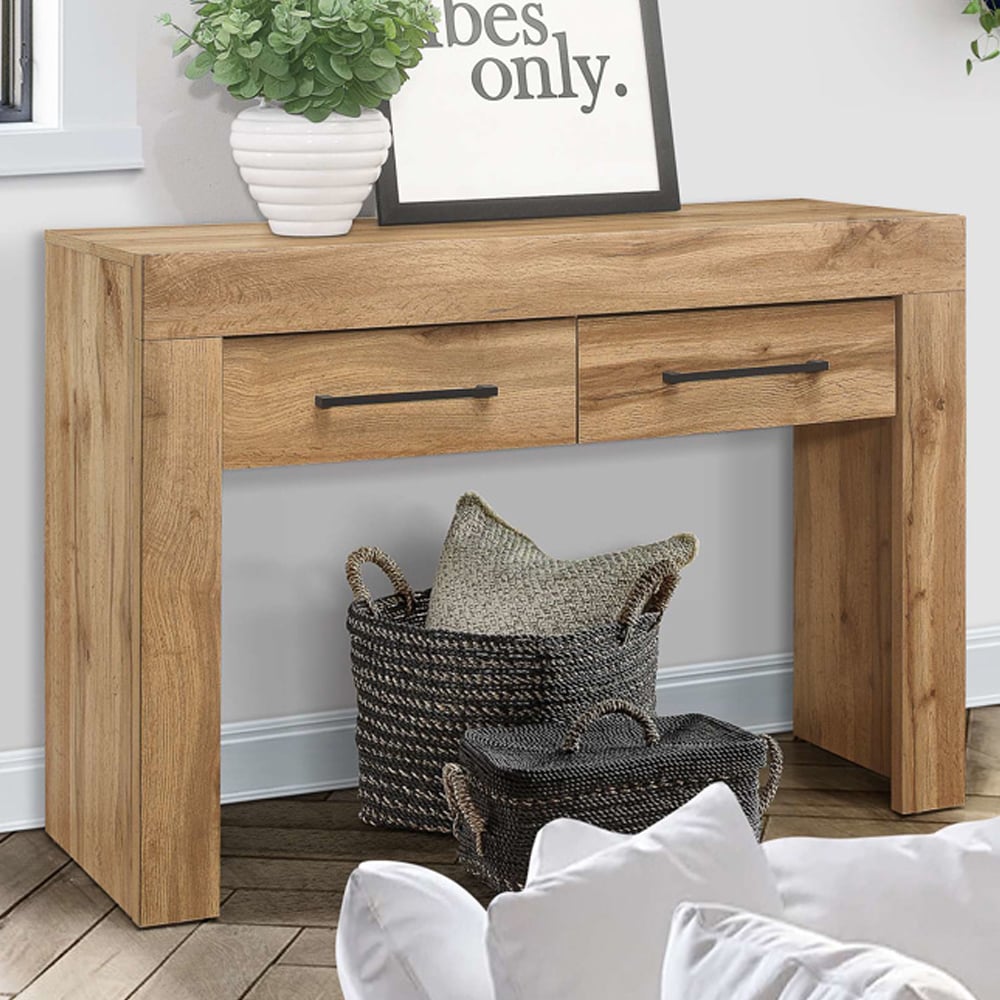 Canton Wooden Console Table With 2 Drawers In Oak | Bed Sava