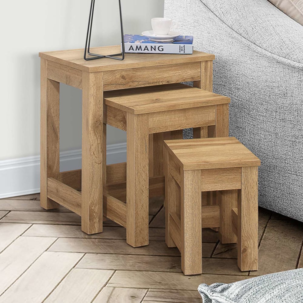 Canton Wooden Nest Of 3 Tables In Oak | Bed Sava