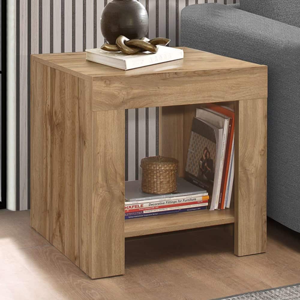 Canton Wooden Square Lamp Table In Oak | Bed Sava