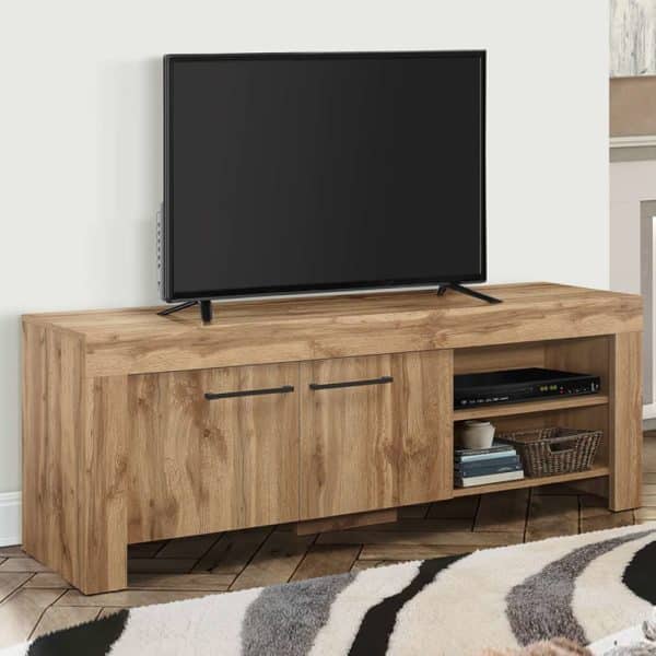 Canton Wooden TV Stand With 2 Doors 2 Shelves In Oak | Bed Sava