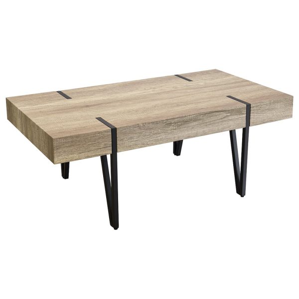 Canyonville Wooden Coffee Table With Black Frame In Natural | Bed Sava