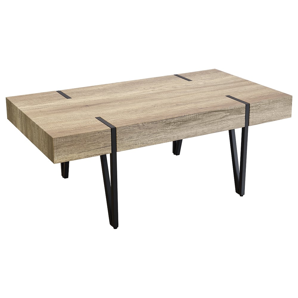 Canyonville Wooden Coffee Table With Black Frame In Natural | Bed Sava