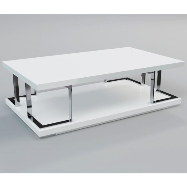 Caoimhe White High Gloss Coffee Table With Stainless Frame | Bed Sava