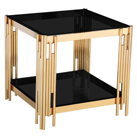 Cappy Black Glass Lamp Table With Gold Metal Frame | Bed Sava