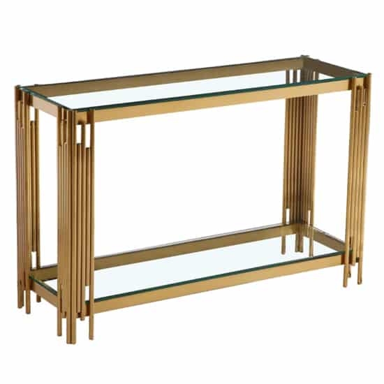 Cappy Clear Glass Console Table With Gold Metal Frame | Bed Sava