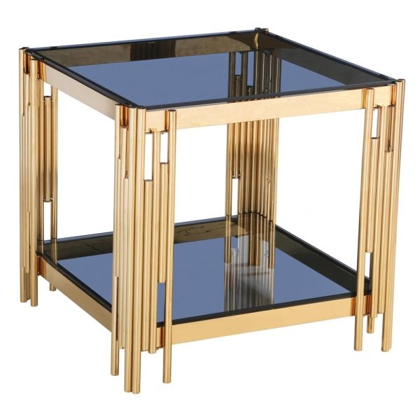 Cappy Grey Glass Lamp Table With Gold Frame | Bed Sava