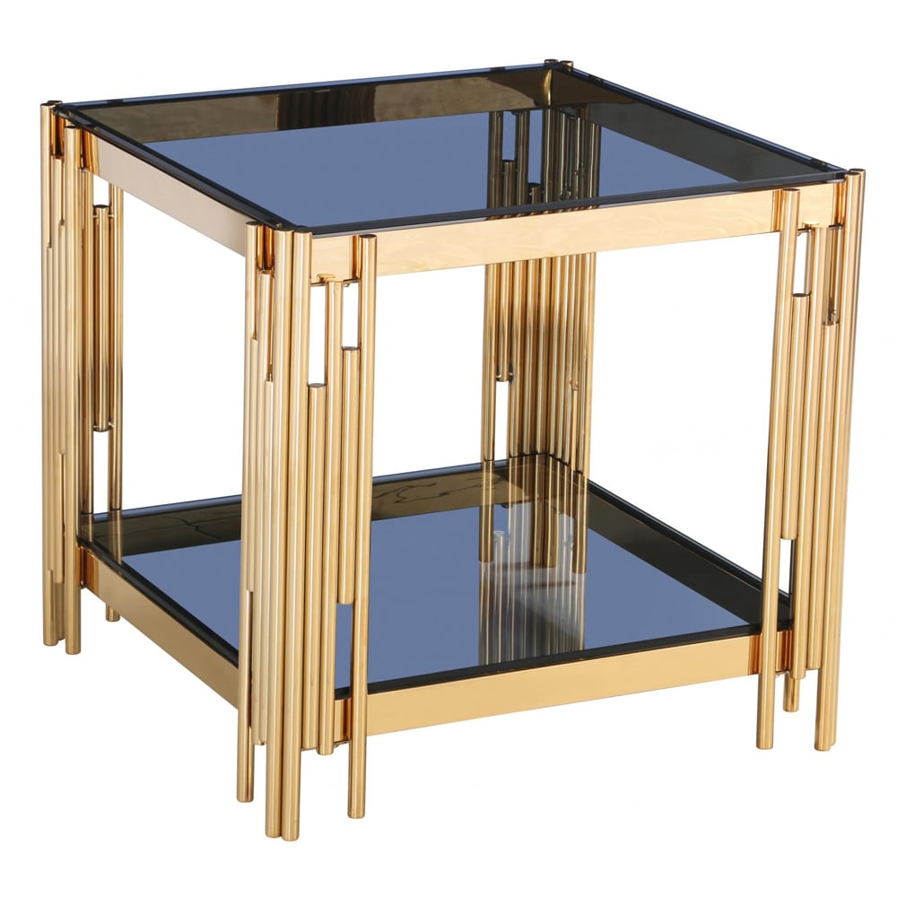 Cappy Grey Glass Lamp Table With Gold Frame | Bed Sava