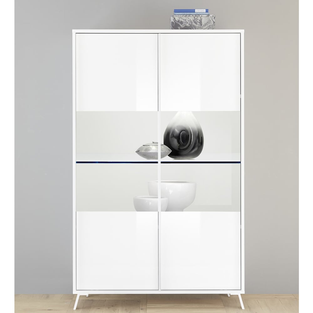 Cappy High Gloss Display Cabinet With 2 Doors In White And LED