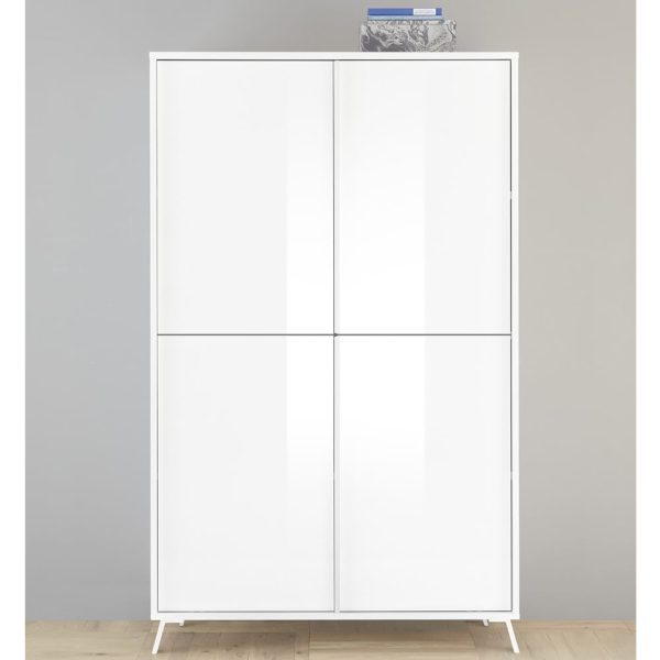 Cappy High Gloss Highboard With 4 Doors In White | Bed Sava
