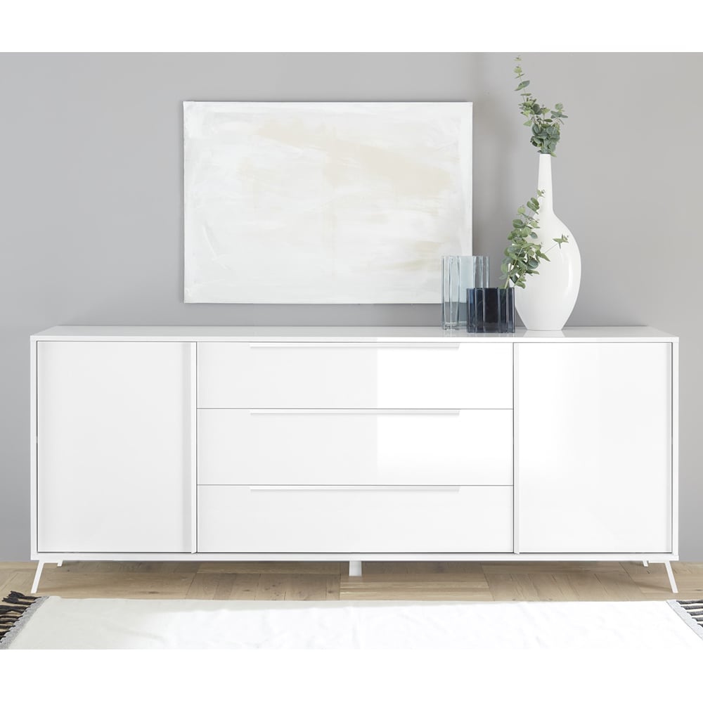 Cappy High Gloss Sideboard With 2 Doors 3 Drawers In White