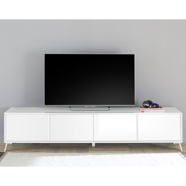 Cappy High Gloss TV Stand With 4 Doors In White | Bed Sava