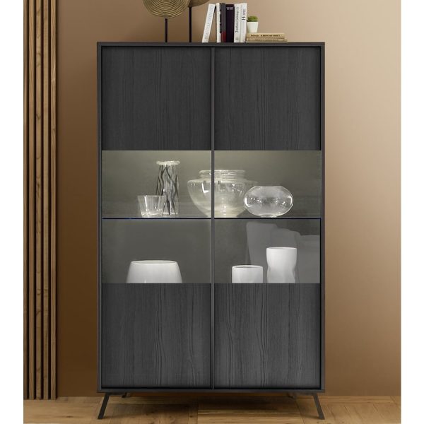 Cappy Wooden Display Cabinet With 2 Doors In Black And LED | Bed Sava