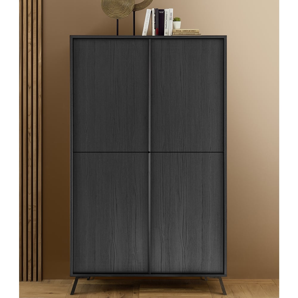 Cappy Wooden Highboard With 4 Doors In Black