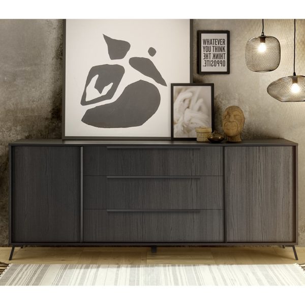 Cappy Wooden Sideboard With 2 Doors 3 Drawers In Black | Bed Sava