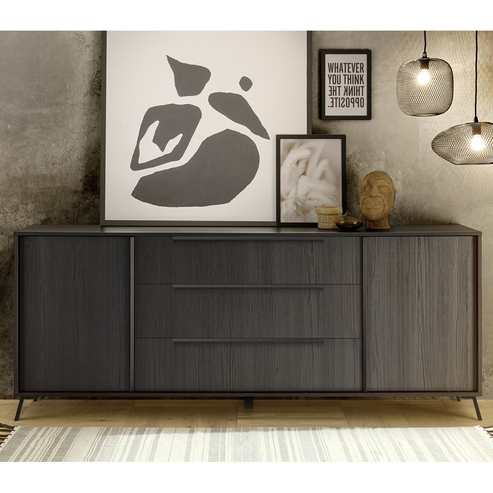 Cappy Wooden Sideboard With 2 Doors 3 Drawers In Black