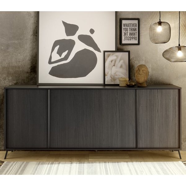 Cappy Wooden Sideboard With 4 Doors In Black | Bed Sava