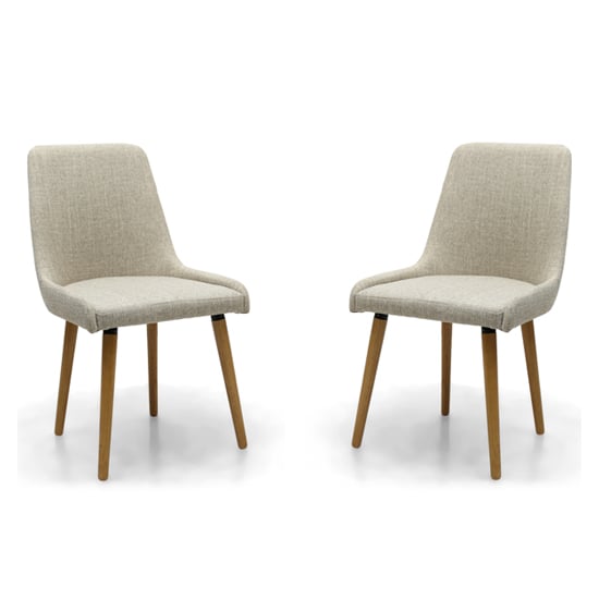 Chioa Natural Fabric Dining Chairs With Oak Legs In Pair
