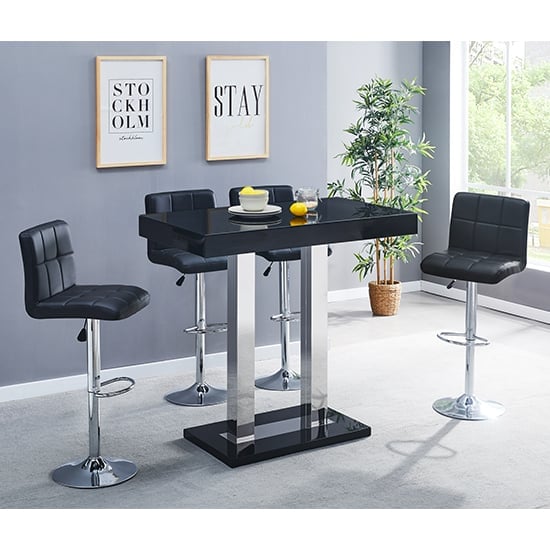 Caprice Black High Gloss Bar Table 4 Coco Black Stools | Bed Sava