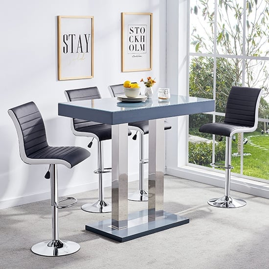 Caprice Grey High Gloss Bar Table 4 Ritz Black White Stools | Bed Sava