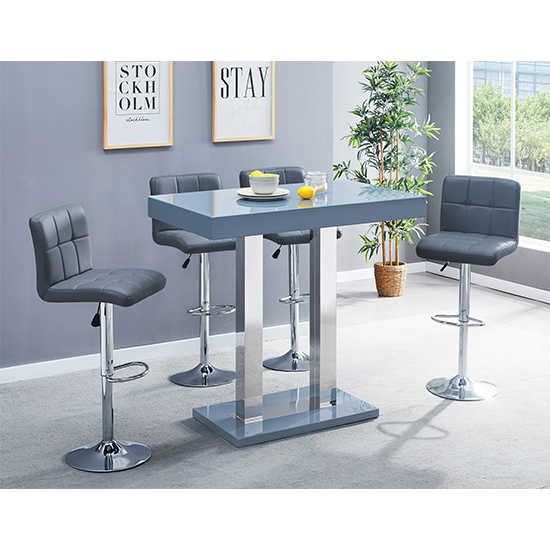 Caprice Grey High Gloss Bar Table 4 Coco Grey Stools | Bed Sava