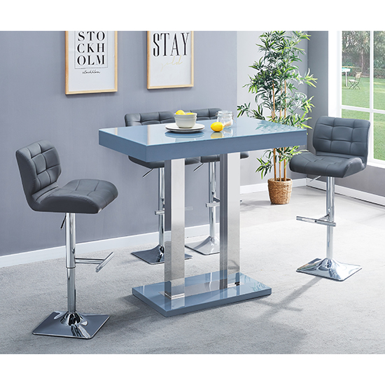 Caprice Grey High Gloss Bar Table 4 Candid Grey Stools | Bed Sava