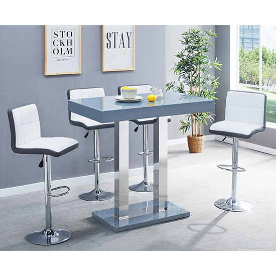 Caprice Grey High Gloss Bar Table 4 Copez White Grey Stools | Bed Sava
