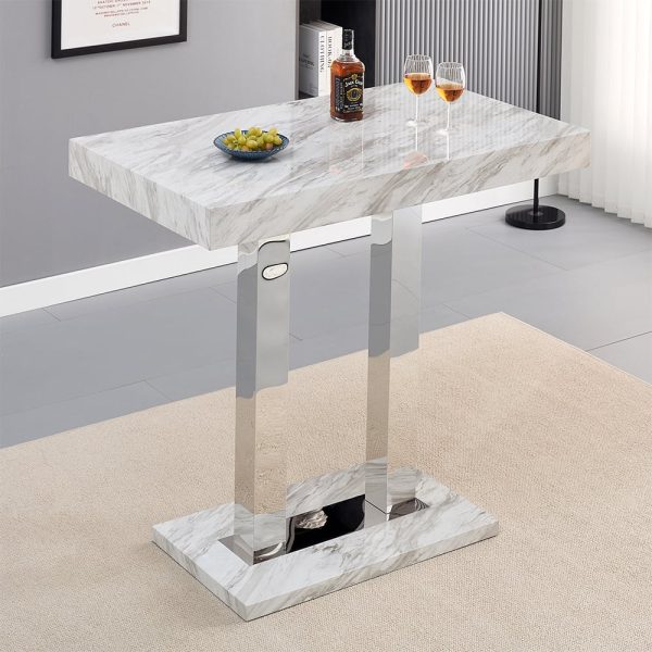 Caprice High Gloss Bar Table In Magnesia Marble Effect | Bed Sava